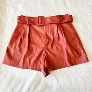 Zara Faux Leather Belted Shorts - Burnt Orange - Large